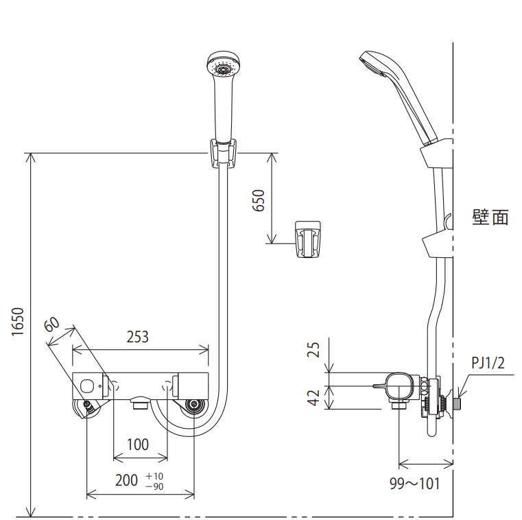 KVK サーモスタット式シャワー・1.6mメタルホース付 FTB100KMH