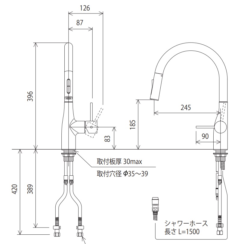 素晴らしい外見 最大100円オフクーポン配布中 KVK KM6101ECC4 シングルシャワー付混合栓 ｅレバー グロスホワイト 代引き不可 